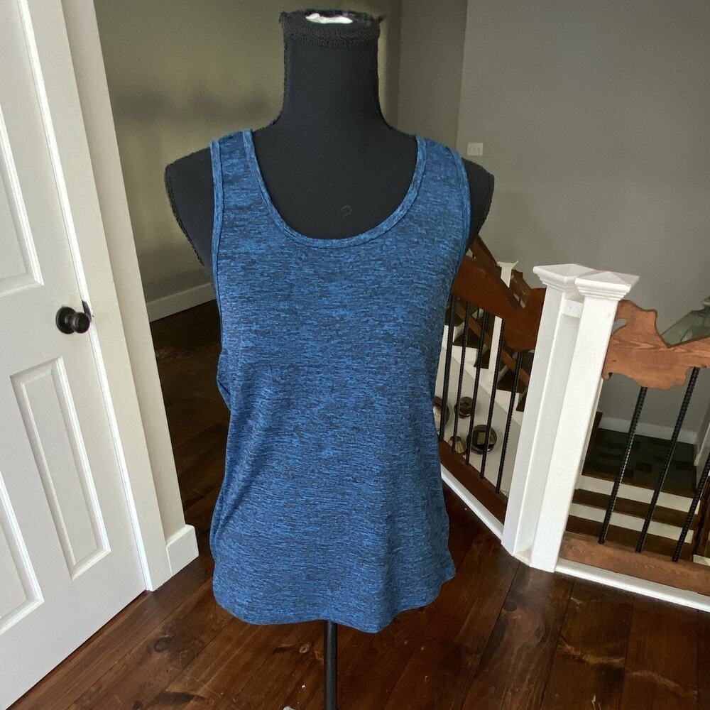 Silk World Women’s S Blue Heathered Activewear Tank Top Scoop Neck Crisscross